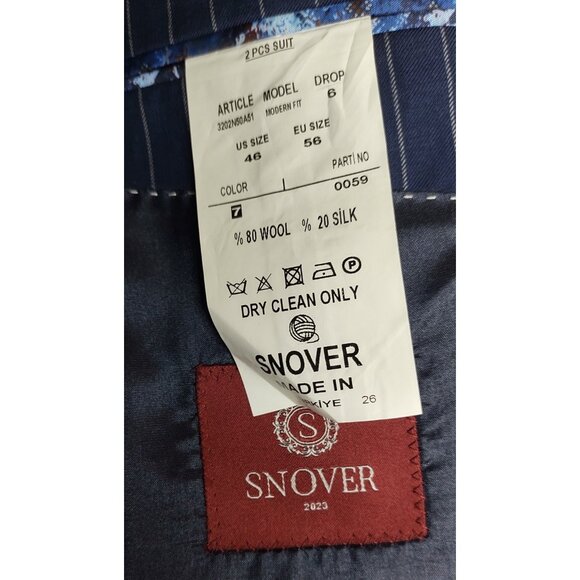 Snover Blue Pinstripe Suit Men's 46 Jacket/46W Pants 2-Pc Sharp Fit - Picture 8 of 16